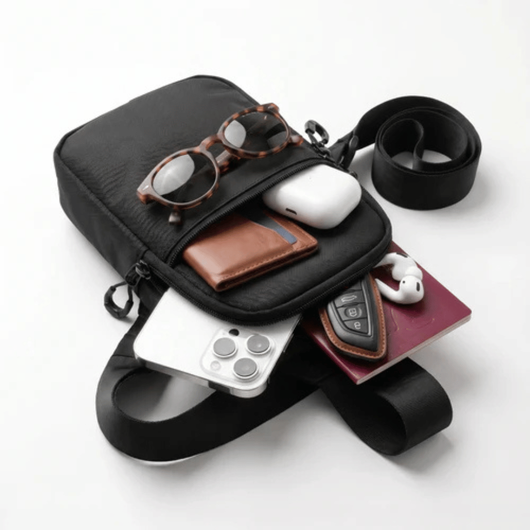 Interior compartments of the sling bag
