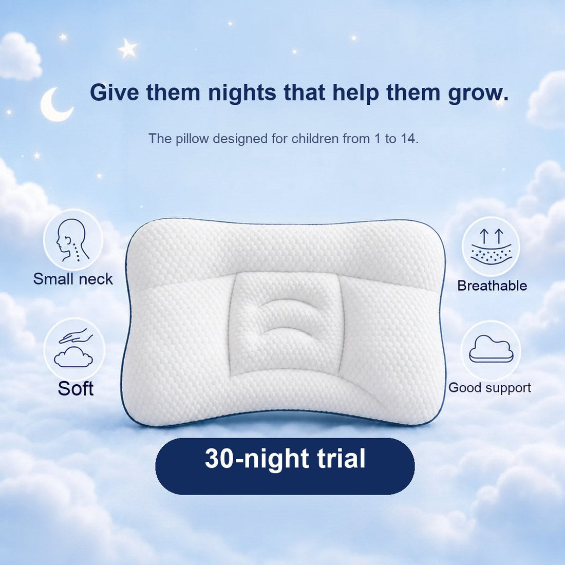 Give them nights that help them grow — kids neck-support pillow