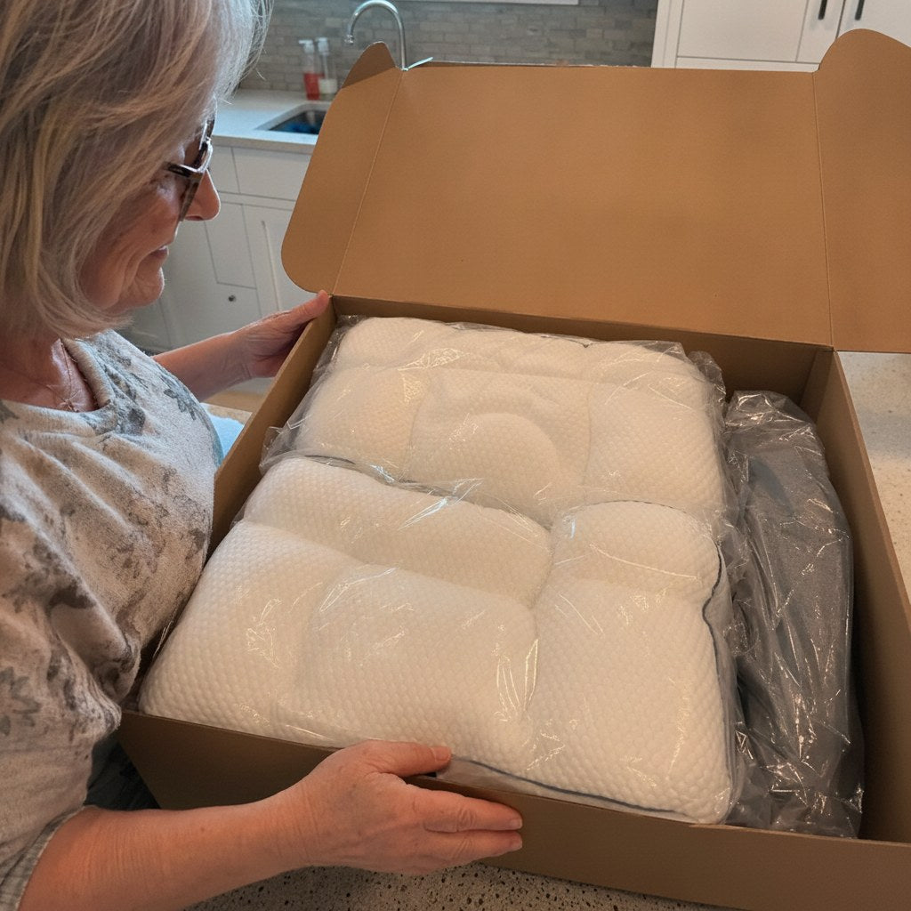 Unboxing the pillow at home