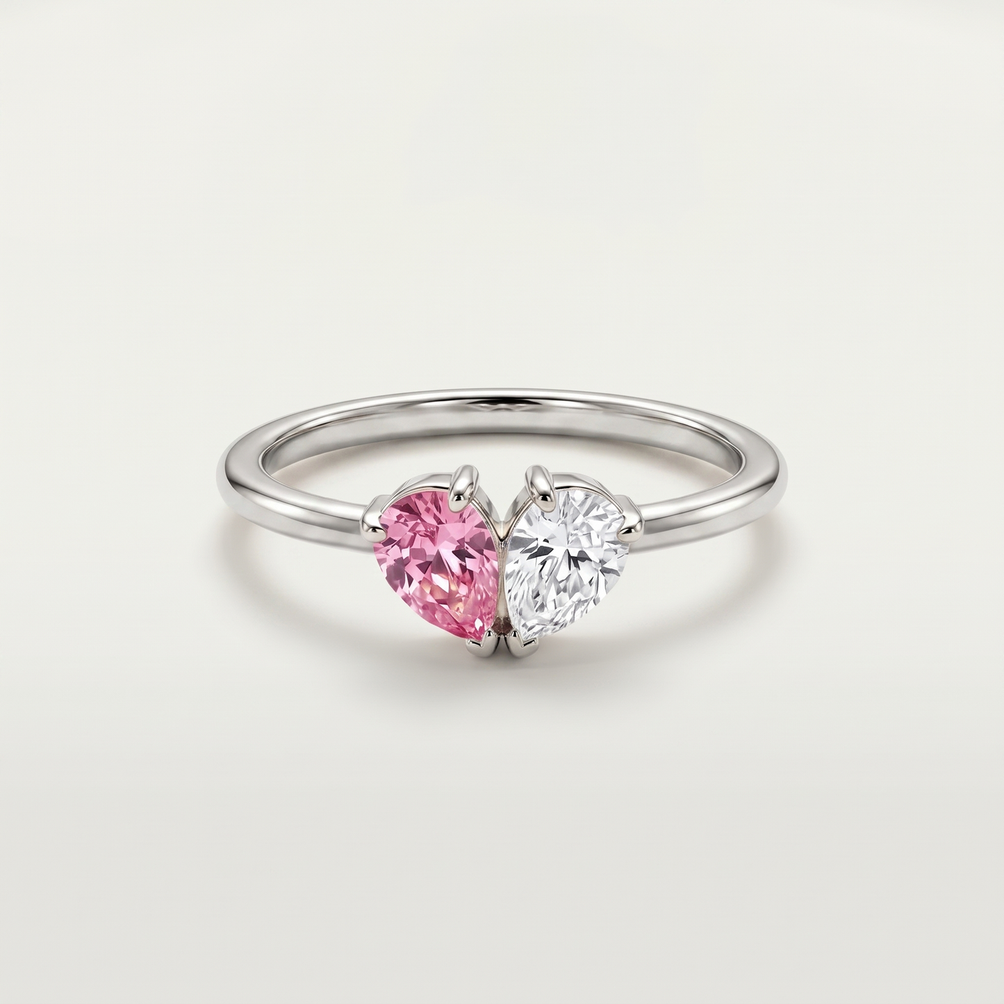 Silver Lori ring with two birthstones on white background
