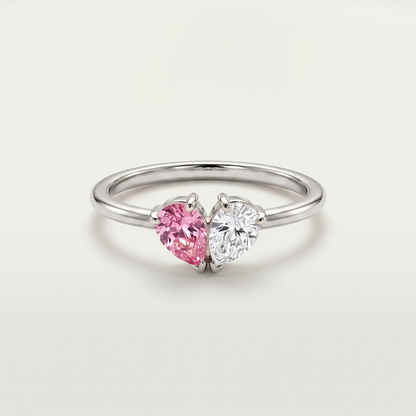Silver Lori ring with two birthstones on white background
