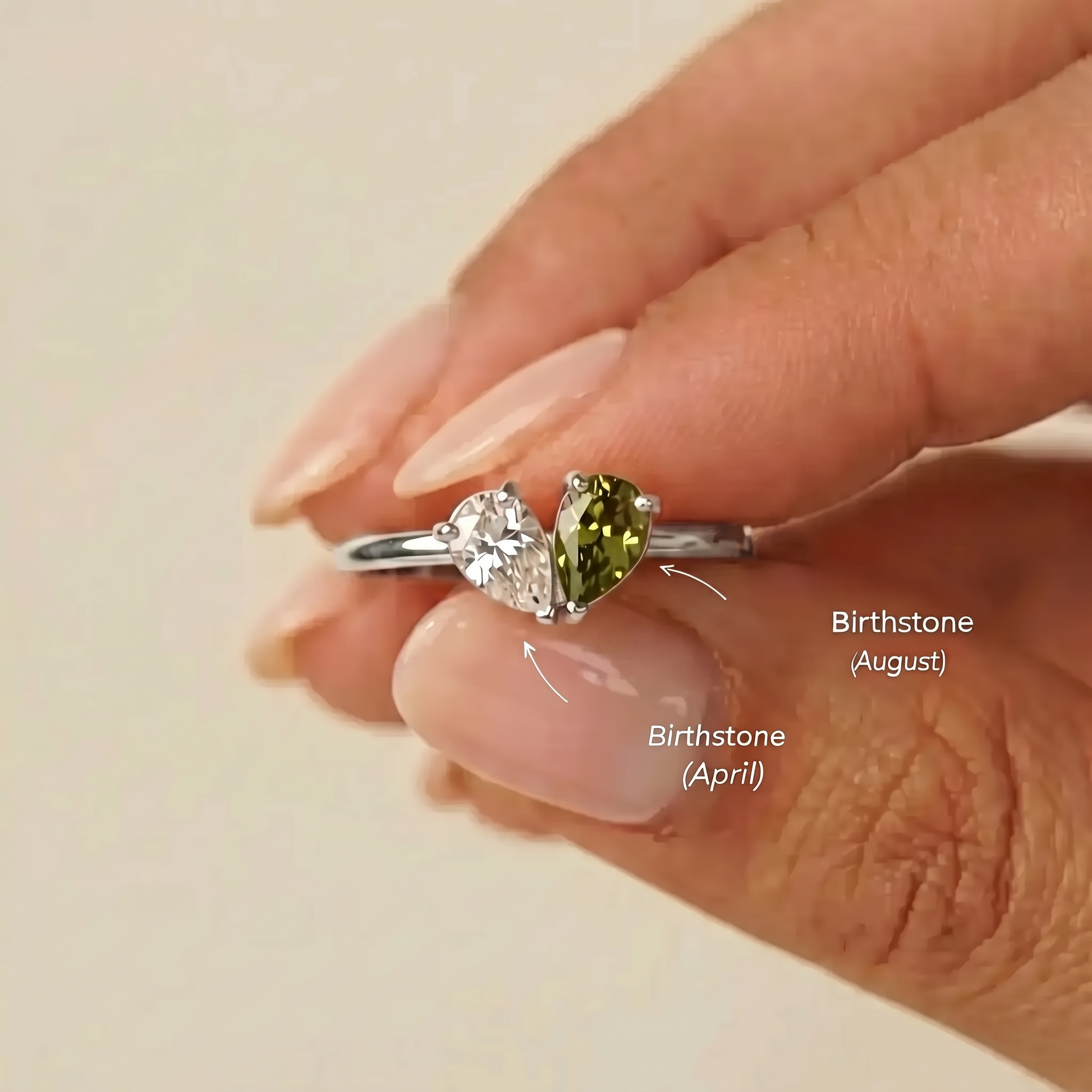 Silver Lori ring birthstone detail