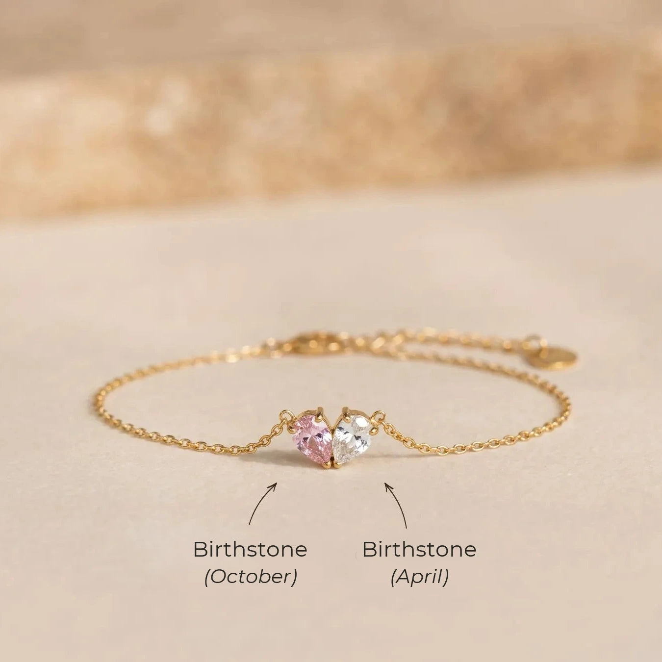 Gold Lori Bracelet with birthstone October and birthstone April
